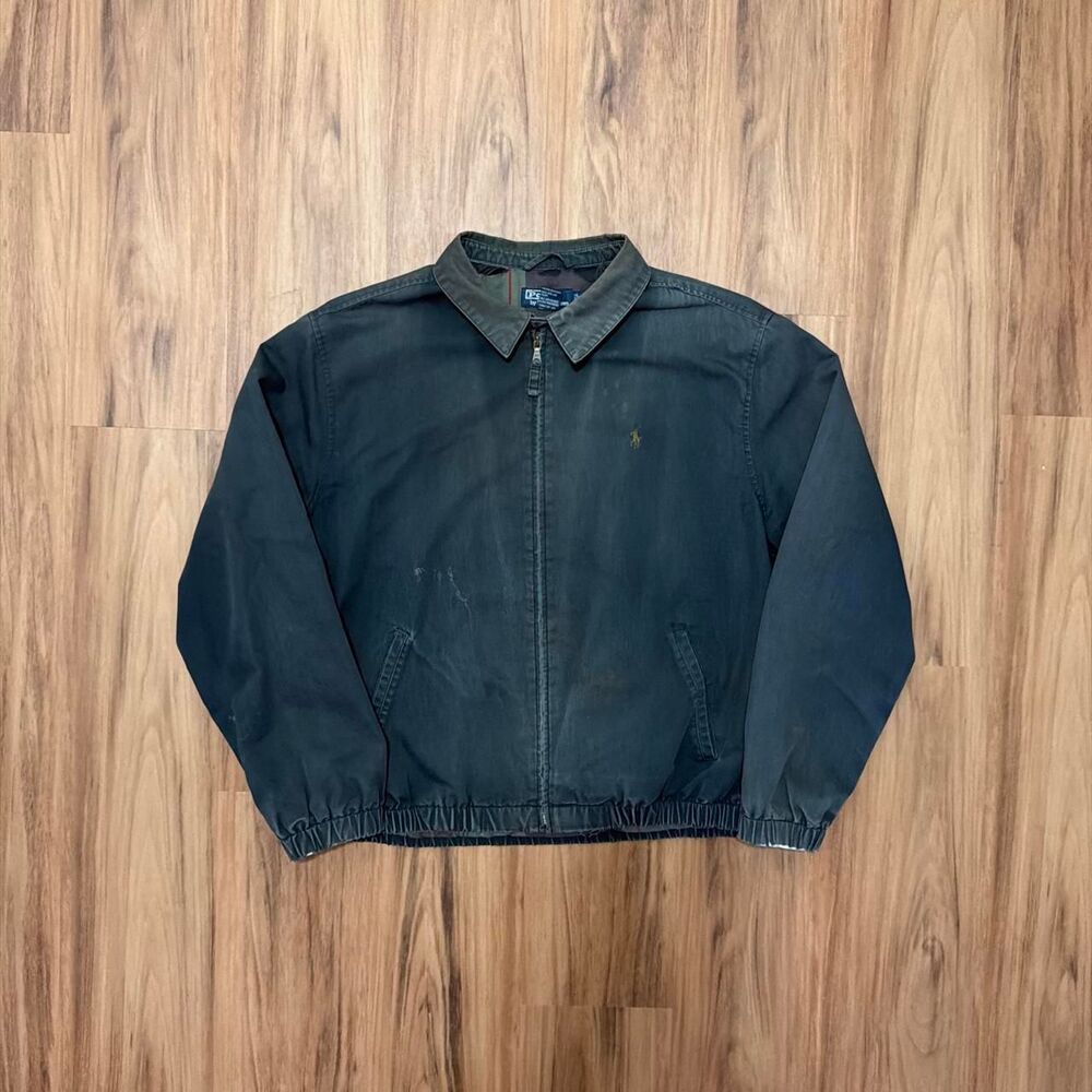 Beautifully Sun Faded Vintage Polo Ralph Lauren Flannel Lined Grey Harrington XL